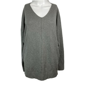 Dreamers Sweater Women Sz S M Gray Soft Knit V Neck Long Sleeve Tunic Loose Cozy